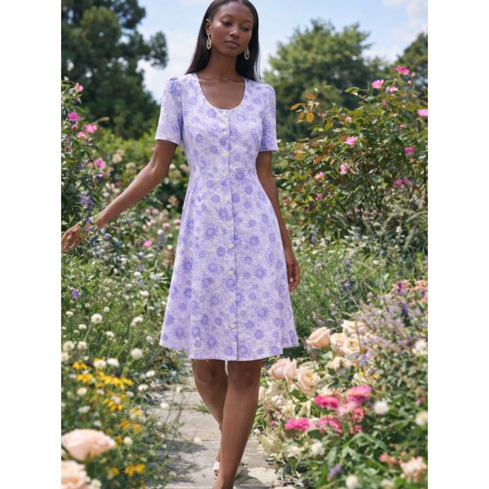 ROUJE Mathy dress Floral Button Front Lilac purple Pastel Purple Feminine 34 0/2